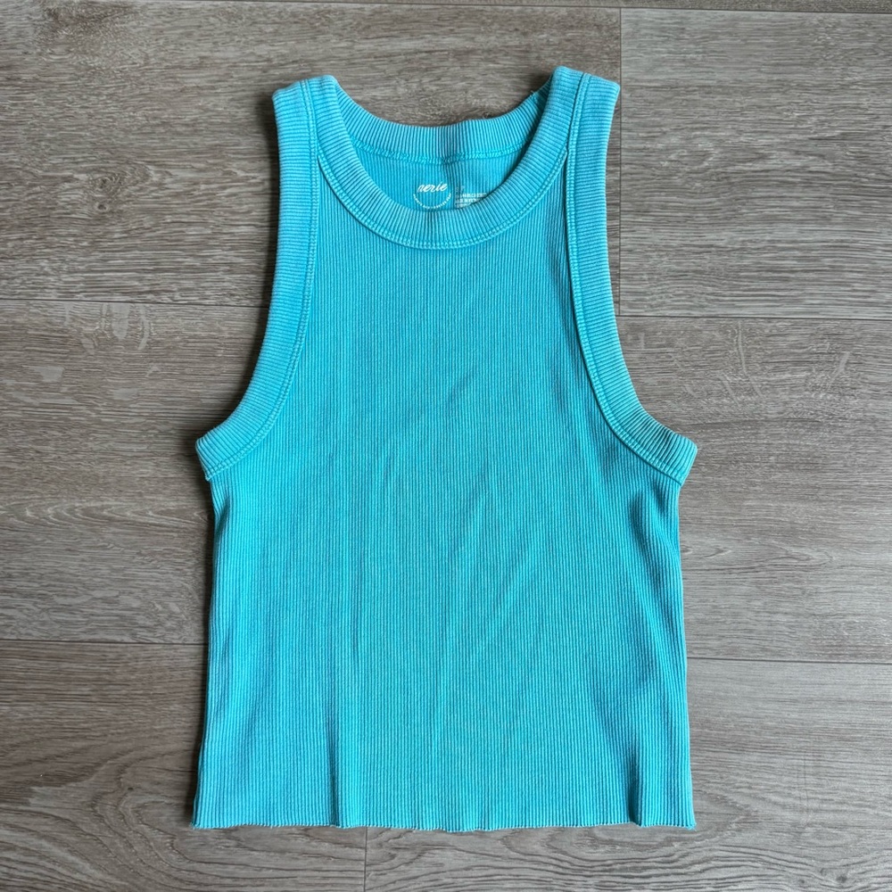 Aerie Size S Blue Ribbed Tank